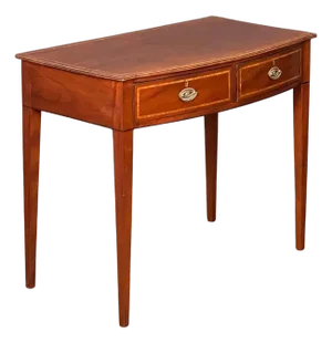 English Serpentine Bow Front Writing Desk or Side Table of Inlaid Mahogany