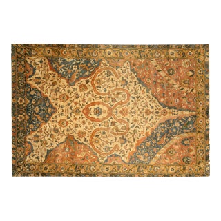 Antique Indian Blue, Yellow and Orange Handwoven Wool Carpet For Sale