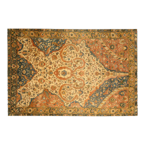 Antique Indian Blue, Yellow and Orange Handwoven Wool Carpet
