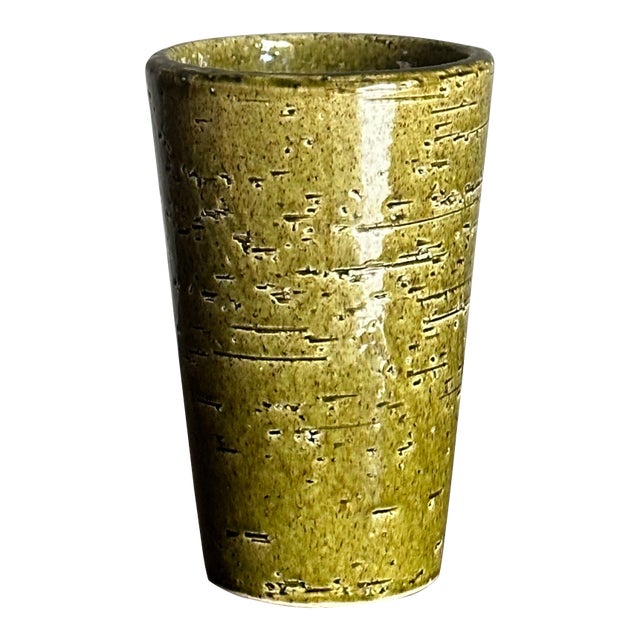 1960s Olive Green Speckled Vase Töreboda Sweden For Sale