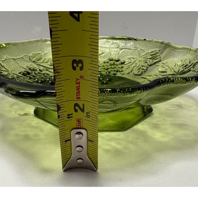 Glass Vintage Indiana Glass Green Grape Pedestal Bowl, Mid-Century Pressed Glass For Sale - Image 7 of 7