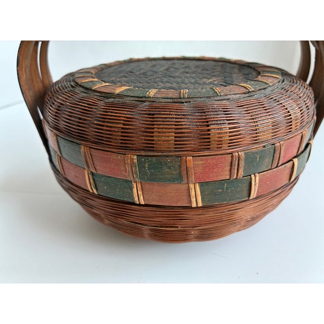 Antique Chinese Rattan Lidded Sewing Basket Asian Decor For Sale - Image 9 of 13