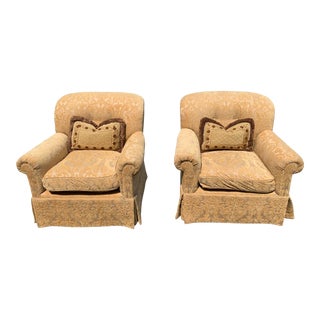 Custom Damask Upholstered Club Chairs - Sold Separately For Sale