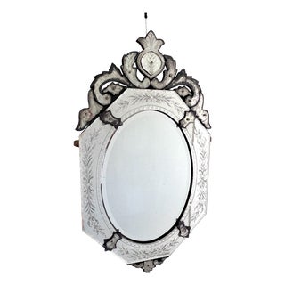 Antique Octagonal Venetian‑Style Mirror with Etched Floral Decoration, 1890s For Sale