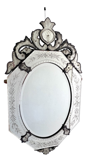 Antique Octagonal Venetian‑Style Mirror with Etched Floral Decoration, 1890s