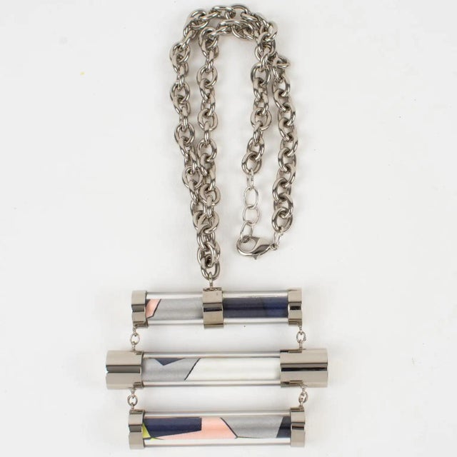 Emilio Pucci Futuristic Silvered Metal and Silk Abstract Geometric Necklace For Sale - Image 9 of 9