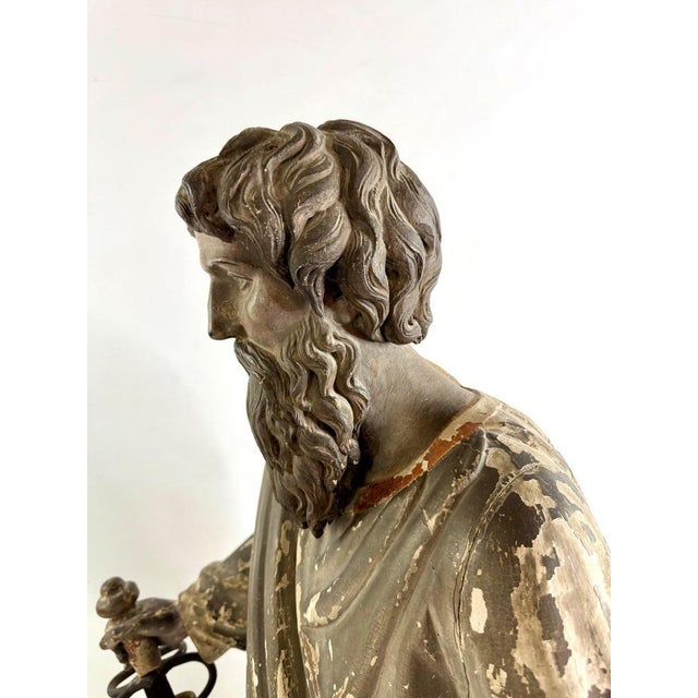 Antique Statue of Saint Paul in Solid Oak For Sale - Image 10 of 14