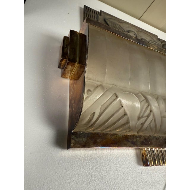 French Art Deco Sconces With Geometric Motif - a Pair For Sale - Image 9 of 12