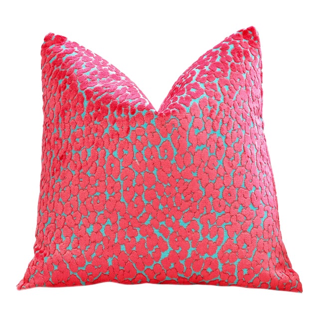 Bubblegum Leopard Velvet Throw Pillows by Nicholas Wolfe For Sale