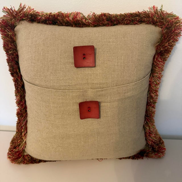 Victorian Hand Embroidered Wool & Linen Feather Floral Pillow For Sale - Image 3 of 10