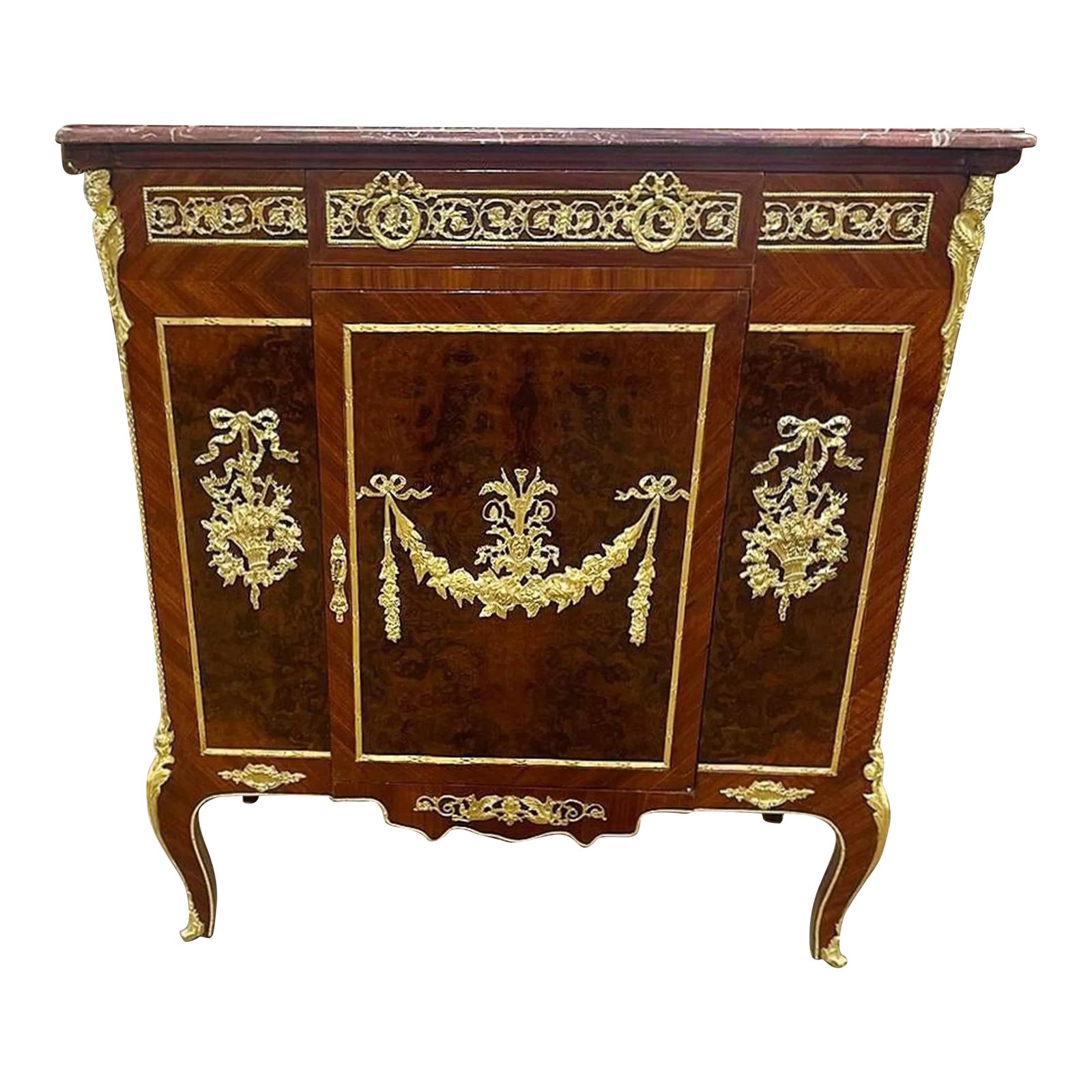 French Rococo Style Marble Topped Cabinet | Chairish