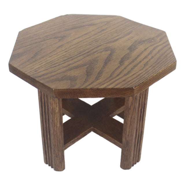 Vintage Oak Wood Octagonal Stool or Plant Stand For Sale
