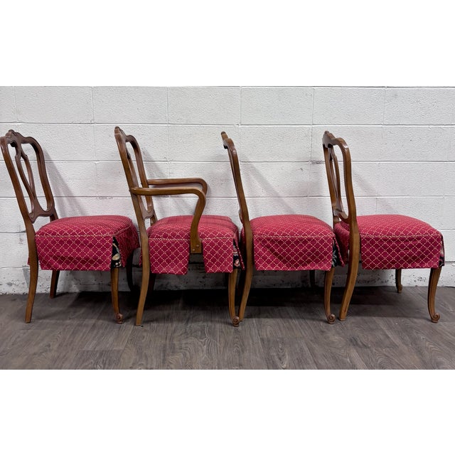 Vintage French Provincial French Louis XV Style Upholstered Dining Chairs For Sale - Image 4 of 7