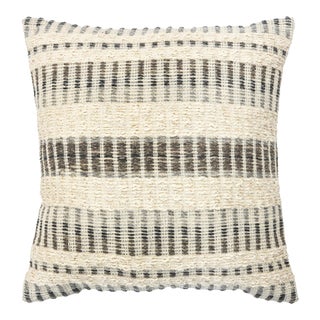 Beige and Gray Modern Boho Chic Style Wool and Cotton Pillow For Sale
