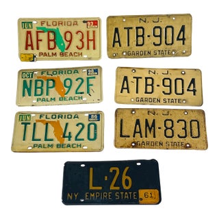 7 Vintage Ny, Nj, Fl License Plates Collectible For Sale