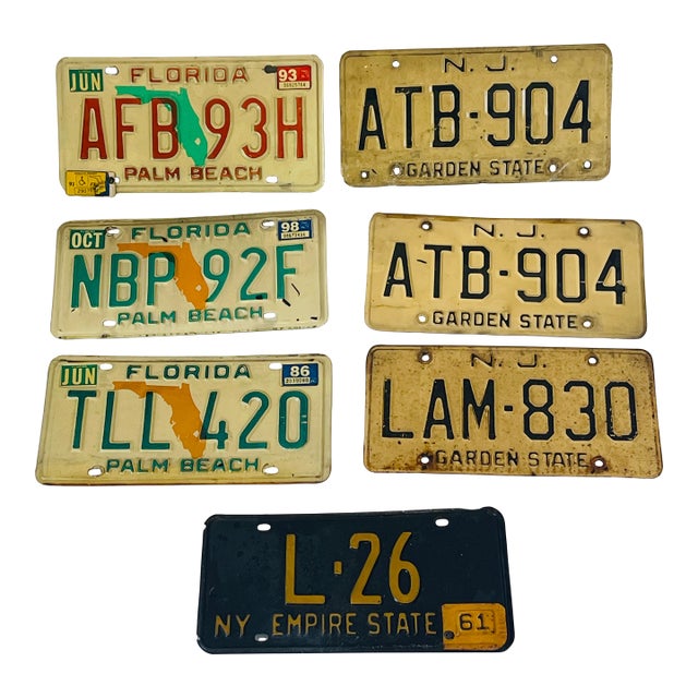7 Vintage Ny, Nj, Fl License Plates Collectible For Sale