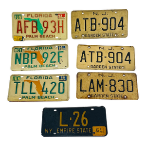 7 Vintage Ny, Nj, Fl License Plates Collectible