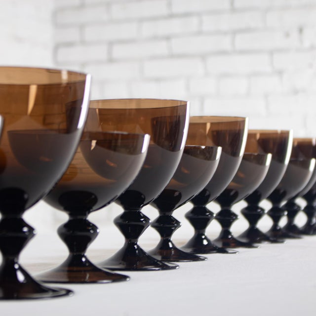 Mid-Century Modern Mid to Late 20th Century Scandinavian Modern Stemware Brown Set of 12 Attr Bjorkshult Swedish Glass For Sale - Image 3 of 18