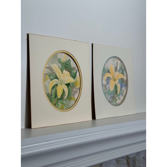 Vintage Shabby Chic Floral Still Life Original Watercolor Paintings, a Pair For Sale - Image 10 of 12