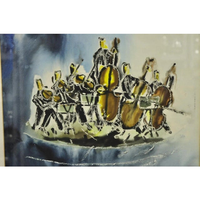 Mid-Century Modern Itzhak Nesher (Austrian Israeli B 1929) "String Group" Judaica Watercolor Signed For Sale - Image 3 of 13