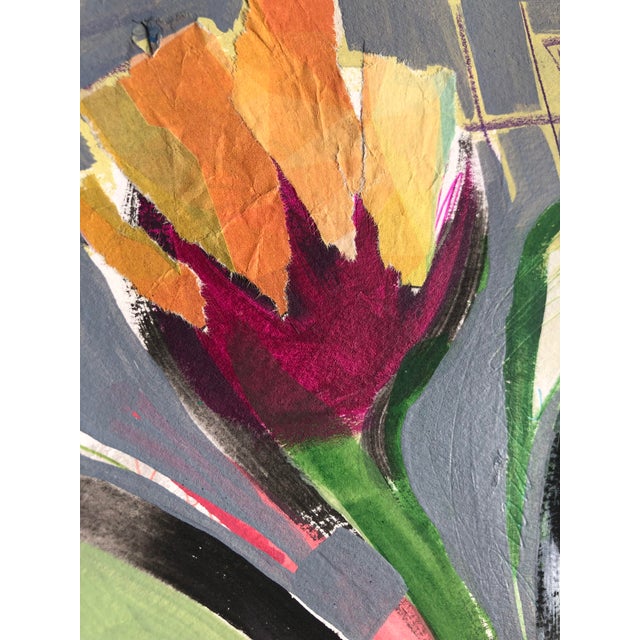 Contemporary CL Auker Original Artwork “Flower in Collage” Mixed Media on Watercolor Paper For Sale - Image 3 of 6