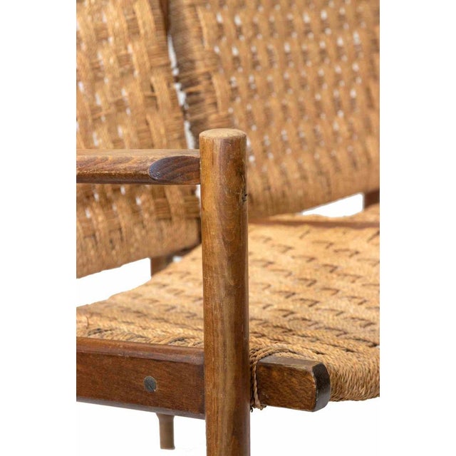 Mid-Century Two-Seater Sofa in Teak and Straw For Sale - Image 3 of 6