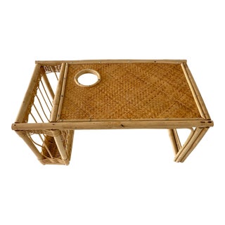 Vintage Wicker Rattan Bamboo Breakfast Tray For Sale