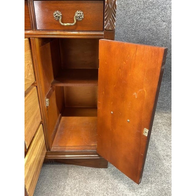 Vintage Mahogany Bow Front Server Sideboard Buffet Cabinet Brass Hardware Traditional Dining Room Storage For Sale - Image 9 of 10