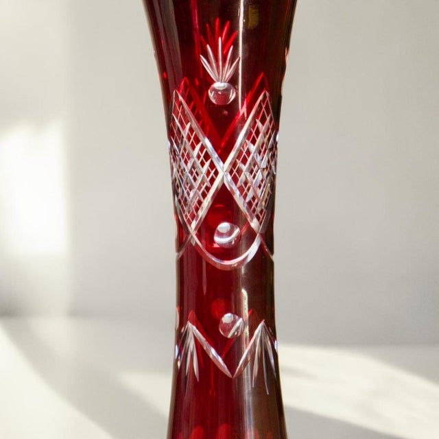Boho Chic Antique Bohemian Glass Vase with Wheel-Cut Ruby, 1950 For Sale - Image 3 of 6