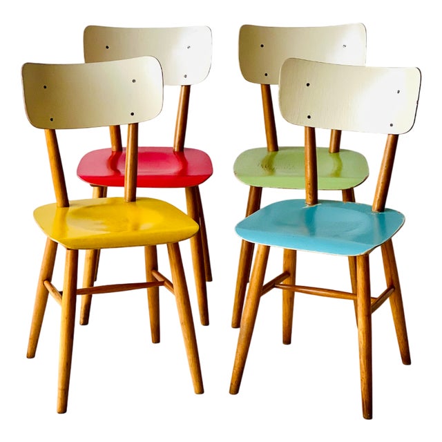 Vintage Dining Chairs from Ton, 1950, Set of 4 For Sale