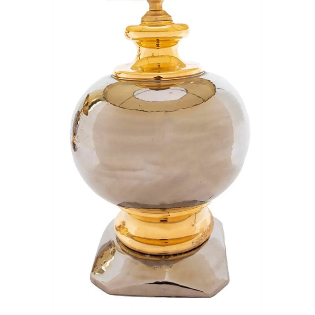 Golden and Silver Luster Glazed Ceramic Ball Table Lamps, 1960s, Set of 2 For Sale - Image 3 of 7