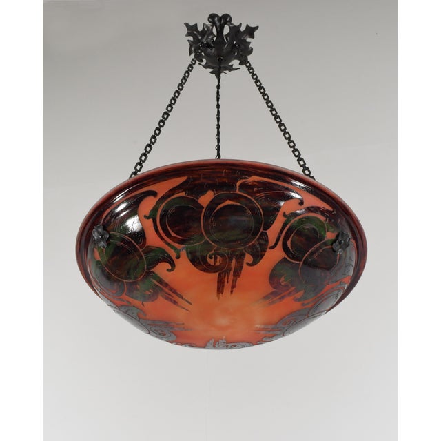 Charles Schneider French Art Deco Pendant Light by Le Verre Francais Schneider - 1925 Cameo Chandelier France For Sale - Image 4 of 12