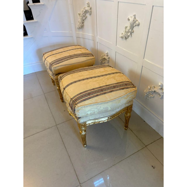Antique French Upholstered Carved Giltwood Ottomans, 1920, Set of 2 For Sale - Image 3 of 12