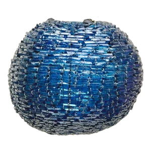 Pendant Light : Vintage Mid-Century Cut Blue Glass Stacked Globe-Shaped Round “Blue Moon” Pendant Light Fixture. Mid Century Vibe