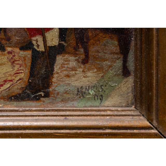 1900 - 1909 1900s Mrs. Murray Delaying the British Officers | Framed M. Hicks Oil Painting, Signed For Sale - Image 5 of 8