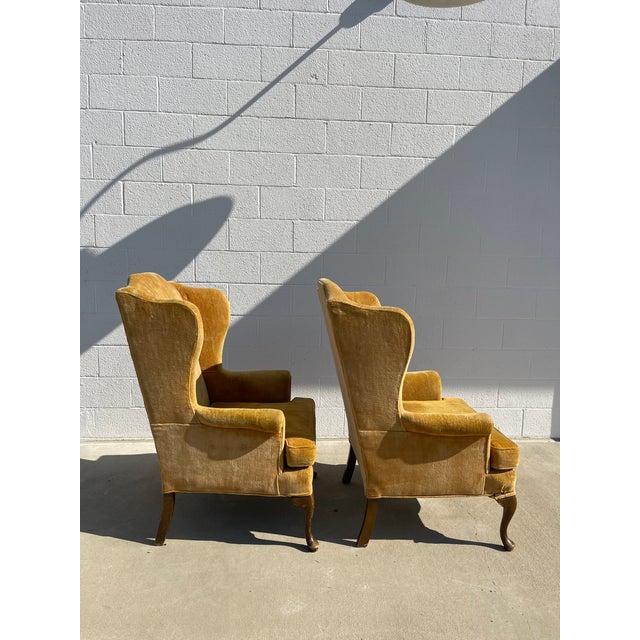 Pair of Vintage Queen Anne Style Wingback Chairs For Sale - Image 4 of 13
