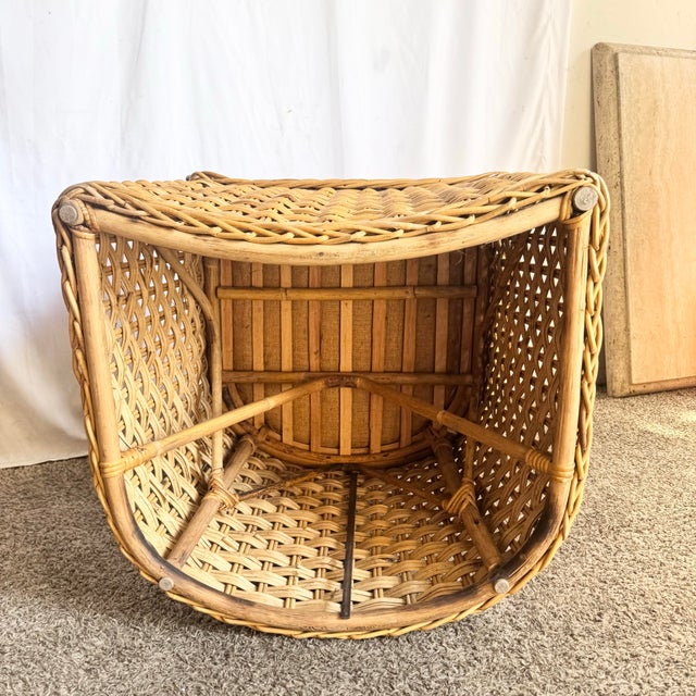 Wood Vintage Boho Chic Wicker Lounge Chairs - A Pair For Sale - Image 7 of 9