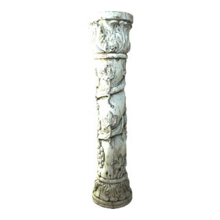 1940's Carved European Acanthus Leafs Plant Stand/Weathered White/38" For Sale