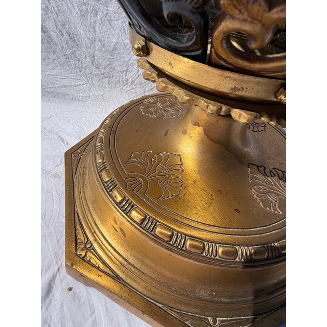 Vintage Hollywood Regency Gilt Metal Orb Pedestal Coffee Table With Glass Top – 24” For Sale - Image 9 of 14