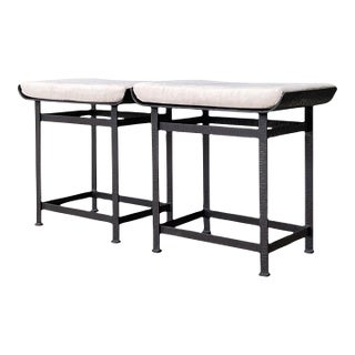 Vintage Modernist Metal Frame Stools - A Pair For Sale