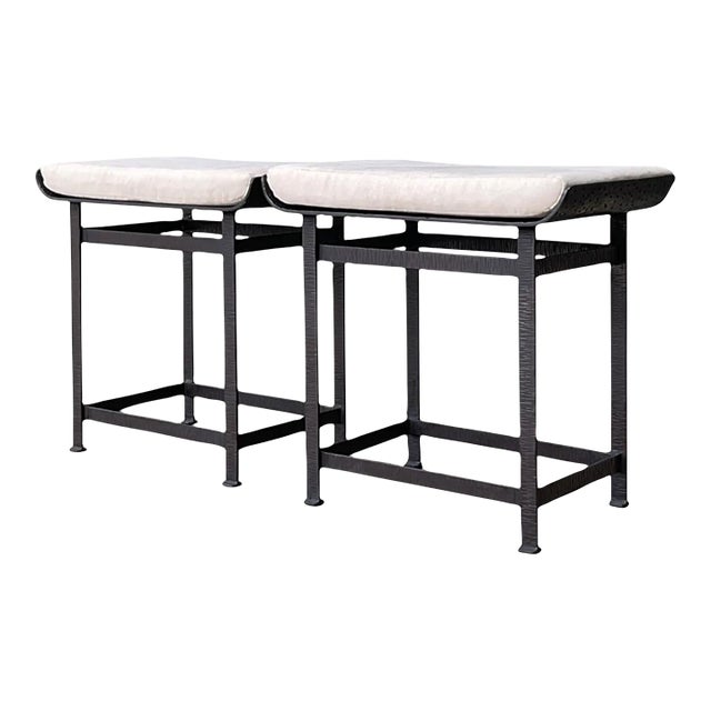 Vintage Modernist Metal Frame Stools - A Pair For Sale