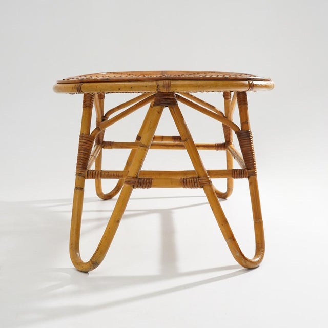 Mid-Century Modern Wicker Coffee Table with Oval Top, 1950s For Sale - Image 3 of 15