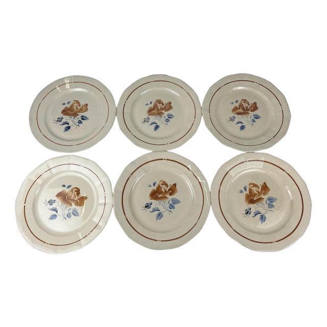 Vintage Dinner Plates with Floral Motif from Sarreguemines, 1920s, Set of 6 For Sale