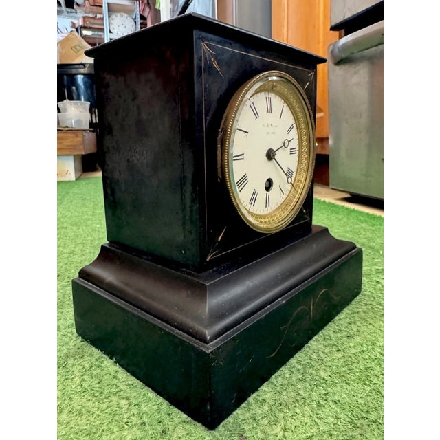 Victorian 19th Century French Slate Stone Mantel Clock For Sale - Image 3 of 12
