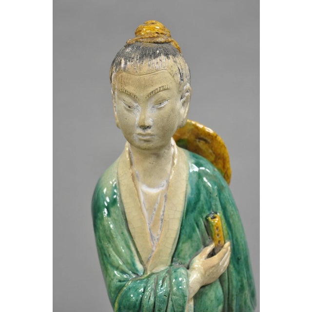 Antique Chinese Green Sancai Glazed Pottery 21" Guanyin Sculpture Figure. Believed to be Circa Late 19th Century,...