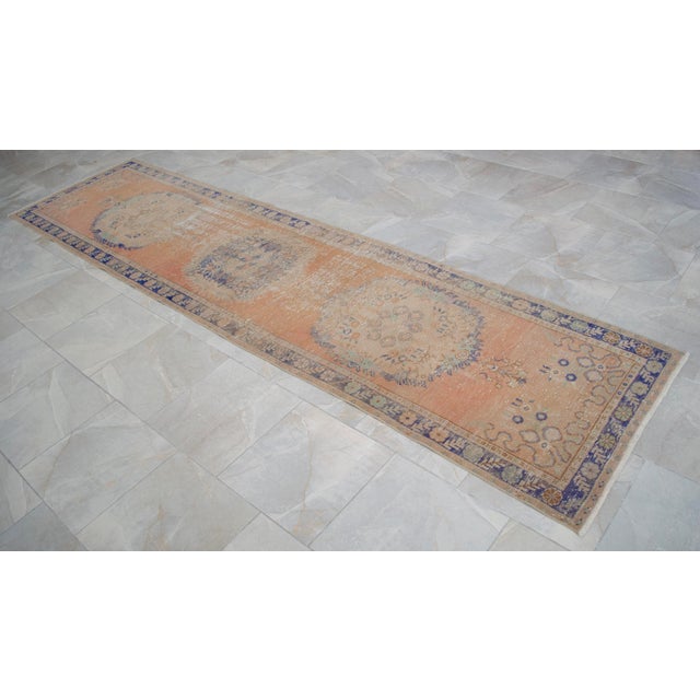 Hollywood Regency Distressed Oushak Runner Rug - Hand Knotted Hallway Decor - 2'11″ X 12' For Sale - Image 3 of 11