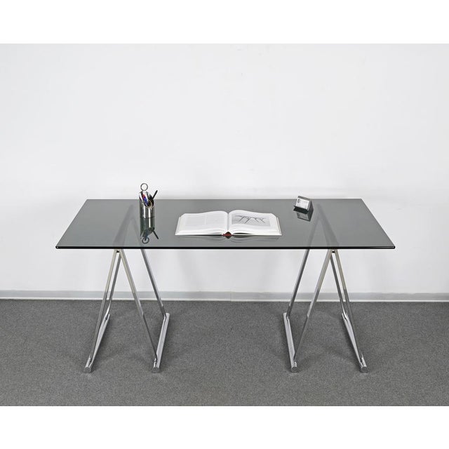 Gold Mid-Century Modern Italian Chromed Steel Trestles by Milo Baughman, 1970s, Set of 2 For Sale - Image 8 of 13