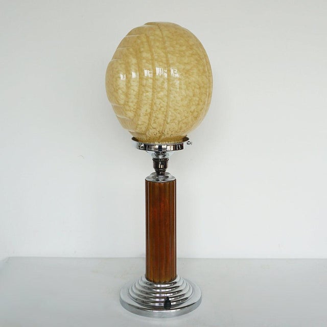 Art Deco Table Lamp in Bakelite with Glass Shade For Sale - Image 3 of 9