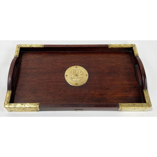 Asian Vintage Asian Motif Rosewood Tray With Brass Hardware For Sale - Image 3 of 10
