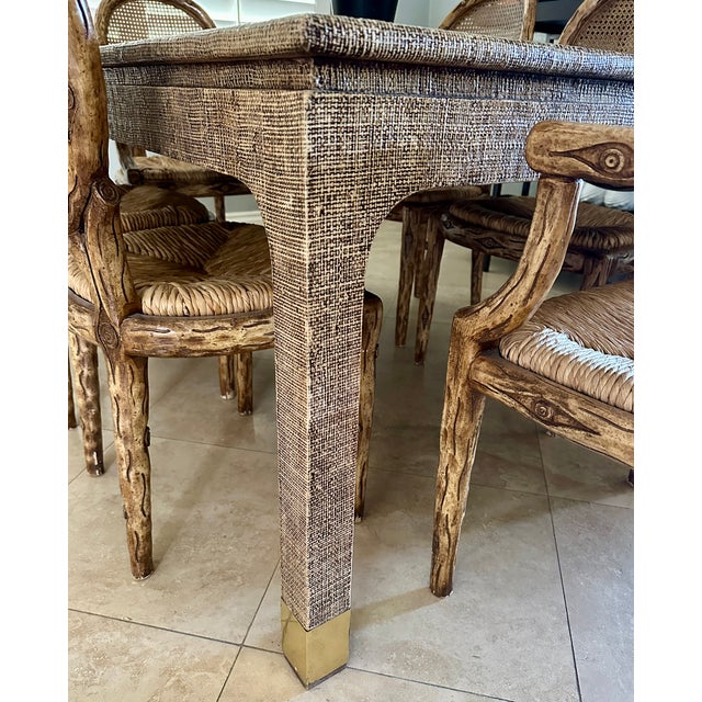 Harrison Van Horn 1970s Harrison Van Horn Natural Grasscloth Dining Table With 2 Leaf Extensions For Sale - Image 4 of 12